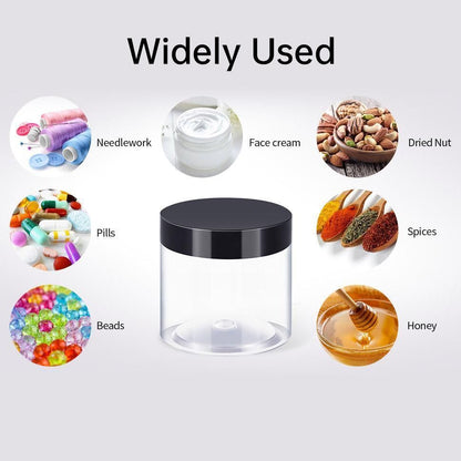 10pcs Wide Mouth Plastic Jars Black Lid Transparent Skin Care Cream Containers - 40ml