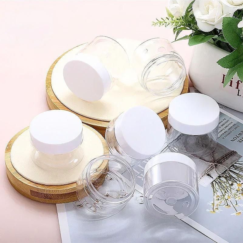 10pcs Transparent Wide Mouth Cream Dispenser White Lid Bottle Plastic Jar - 40ml