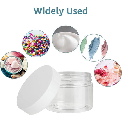 10pcs Transparent Wide Mouth Cream Dispenser White Lid Bottle Plastic Jar - 30ml