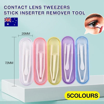 Contact Lens Tweezers Stick Inserter Remover Tool Kit Tip Storage Case Box Set - White
