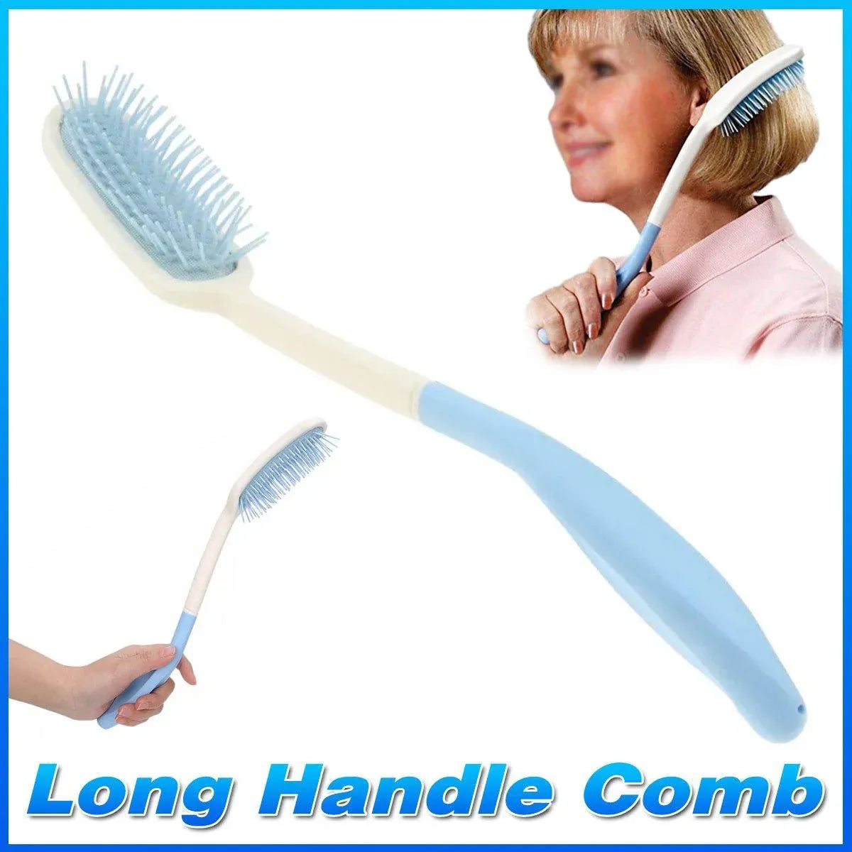 Extra Long Handle Comb Teeth and Brush for Elderly Easy Grip Hair Care Tool