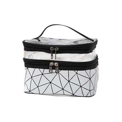 Portable Double-Layer Large Capacity Waterproof Cosmetic Bag Travel Toiletry Bag - Black