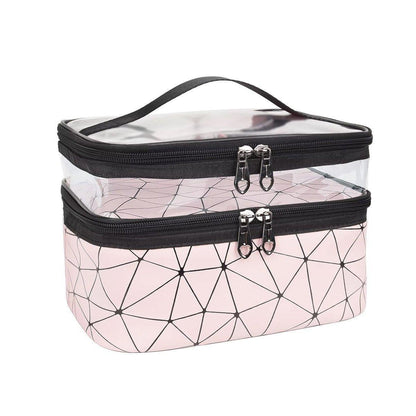 Portable Double-Layer Large Capacity Waterproof Cosmetic Bag Travel Toiletry Bag - Black