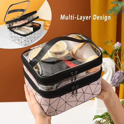 Portable Double-Layer Large Capacity Waterproof Cosmetic Bag Travel Toiletry Bag - Blue