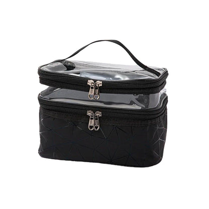 Portable Double-Layer Large Capacity Waterproof Cosmetic Bag Travel Toiletry Bag - Blue