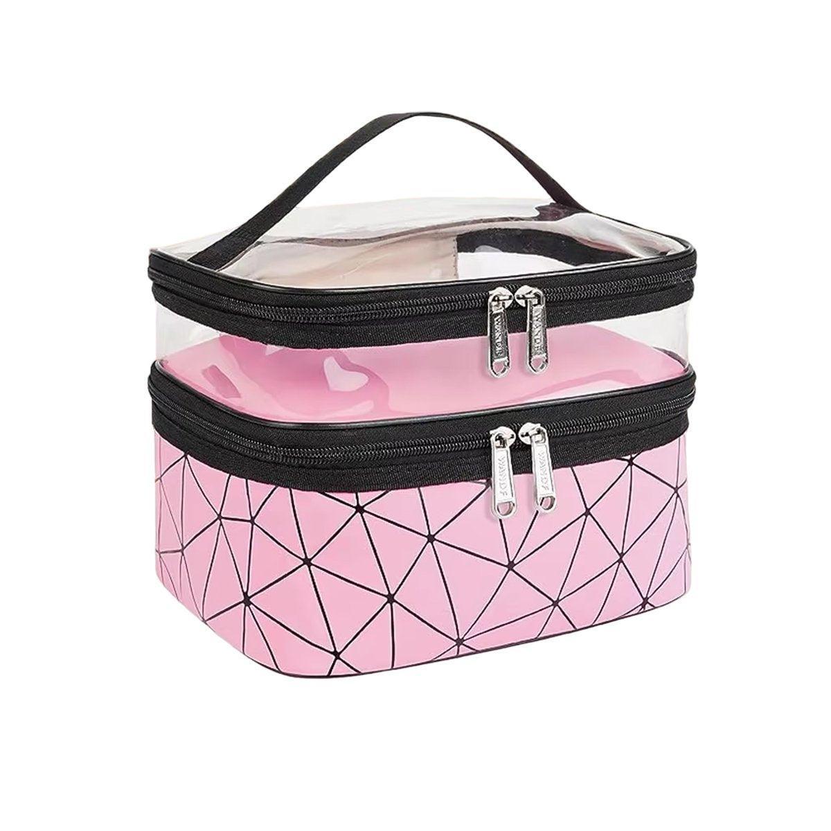 Portable Double-Layer Large Capacity Waterproof Cosmetic Bag Travel Toiletry Bag - Dark Pink