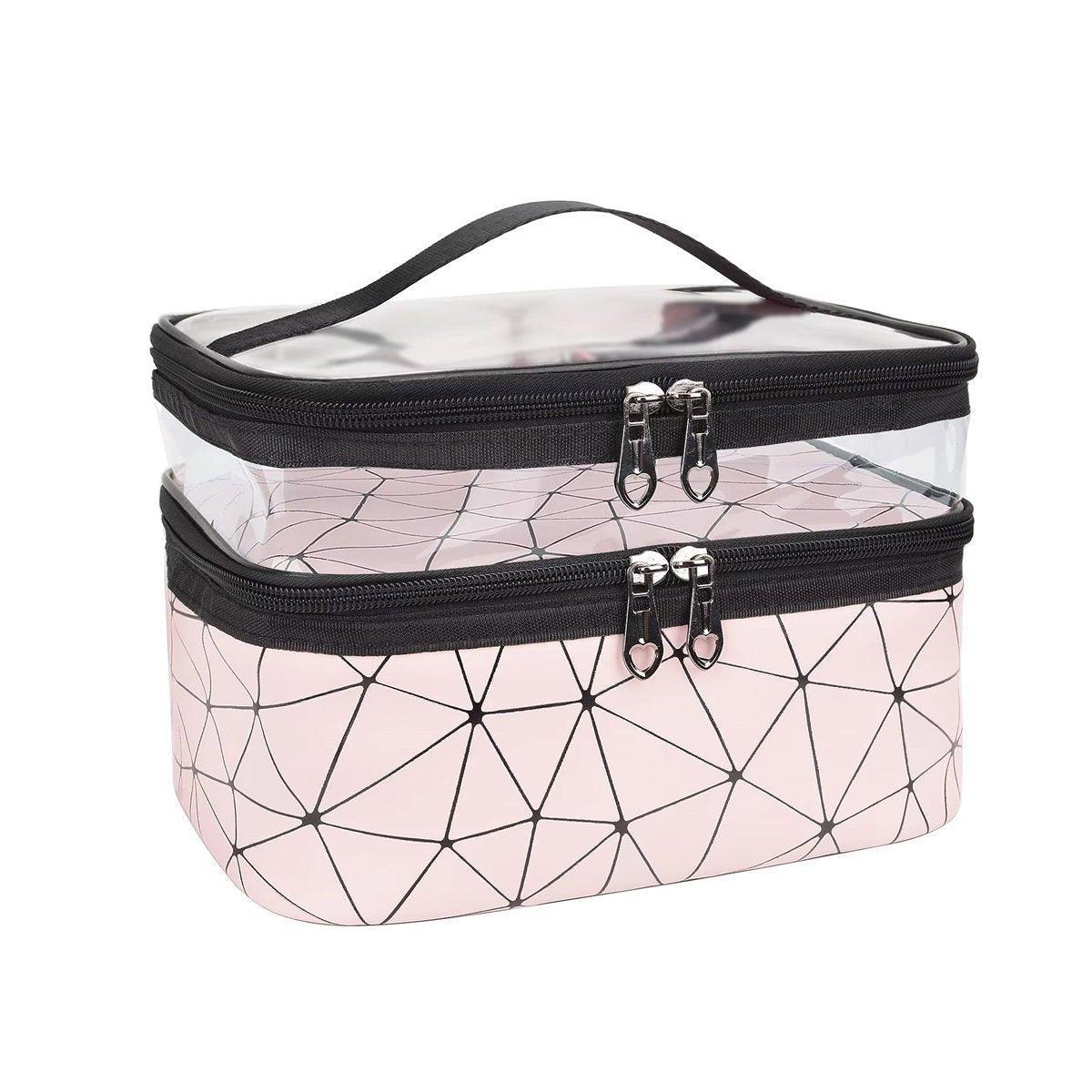 Portable Double-Layer Large Capacity Waterproof Cosmetic Bag Travel Toiletry Bag - Pink