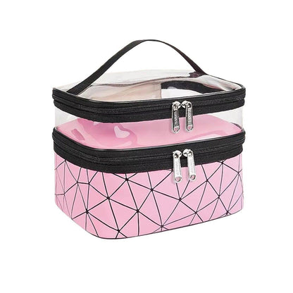 Portable Double-Layer Large Capacity Waterproof Cosmetic Bag Travel Toiletry Bag - Silver