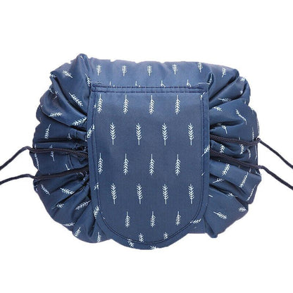 Portable Travel Makeup Bag Drawstring Cosmetic Pouch Lazy Storage Organiser Case - Orange Flower