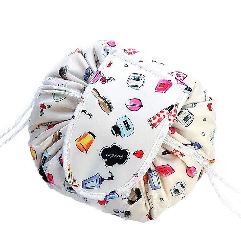 Portable Travel Makeup Bag Drawstring Cosmetic Pouch Lazy Storage Organiser Case - Green Flamingo