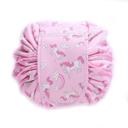 Portable Travel Makeup Bag Drawstring Cosmetic Pouch Lazy Storage Organiser Case - Grey Flower