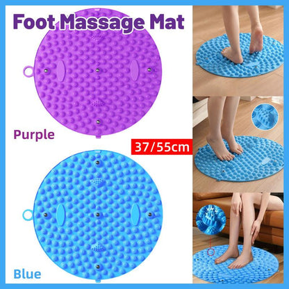 37/55cm Soft Silicone Circular Foot Mat with Textured Surface - Blue-55cm