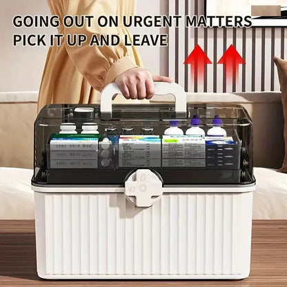 Large Capacity Medicine Cabinet Multi Layer Storage Box for Household First Aid - Blue