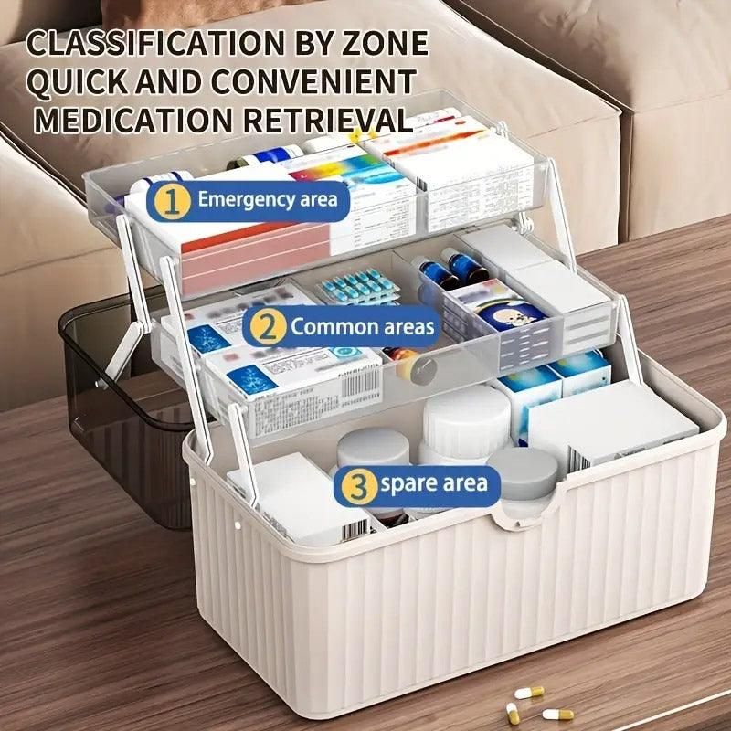 Large Capacity Medicine Cabinet Multi Layer Storage Box for Household First Aid - Blue