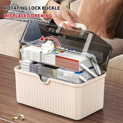 Large Capacity Medicine Cabinet Multi Layer Storage Box for Household First Aid - Blue