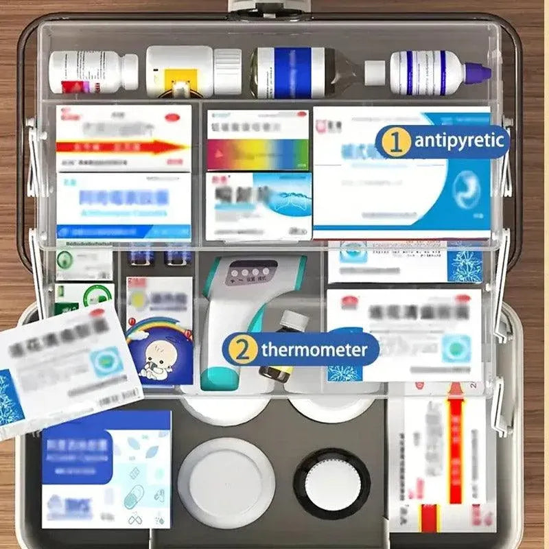 Large Capacity Medicine Cabinet Multi Layer Storage Box for Household First Aid - Blue