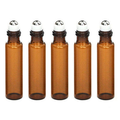 10Ml Roller Rollerball Perfume Essential Oil Roll On Ball Amber Glass Bottle - 5PCS