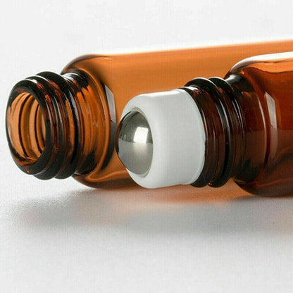 5ml Roller Rollerball Perfume Essential Oil Roll On Ball Amber Glass Bottle - 10PCS