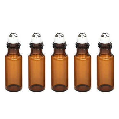 5ml Roller Rollerball Perfume Essential Oil Roll On Ball Amber Glass Bottle - 10PCS