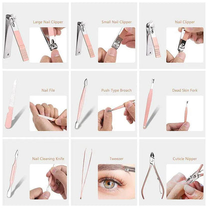 18 Piece Rose Gold Stainless Steel Manicure Pedicure Set With Travel Case