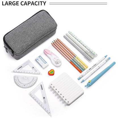 Large Capacity Pencil Case Double Layer for Primary School Students Creative Bag - Grey
