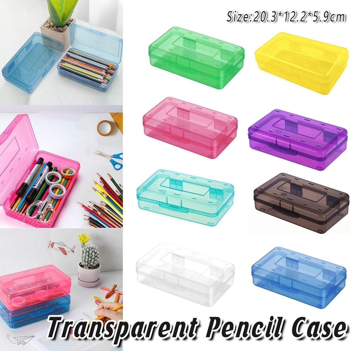 Large Capacity Transparent Plastic Pencil Case Multifunctional Student Art Box - Transparent