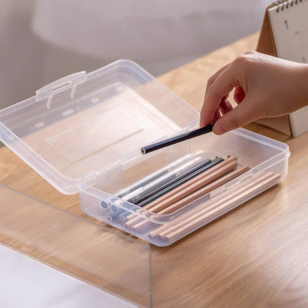 Large Capacity Transparent Plastic Pencil Case Multifunctional Student Art Box - Transparent