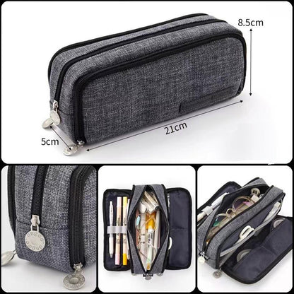 Zipper Pencil Case Large Capacity Storage Bag School Stationery Makeup Organizer - Dark Grey