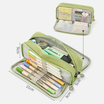 Zipper Pencil Case Large Capacity Storage Bag School Stationery Makeup Organizer - Cactus