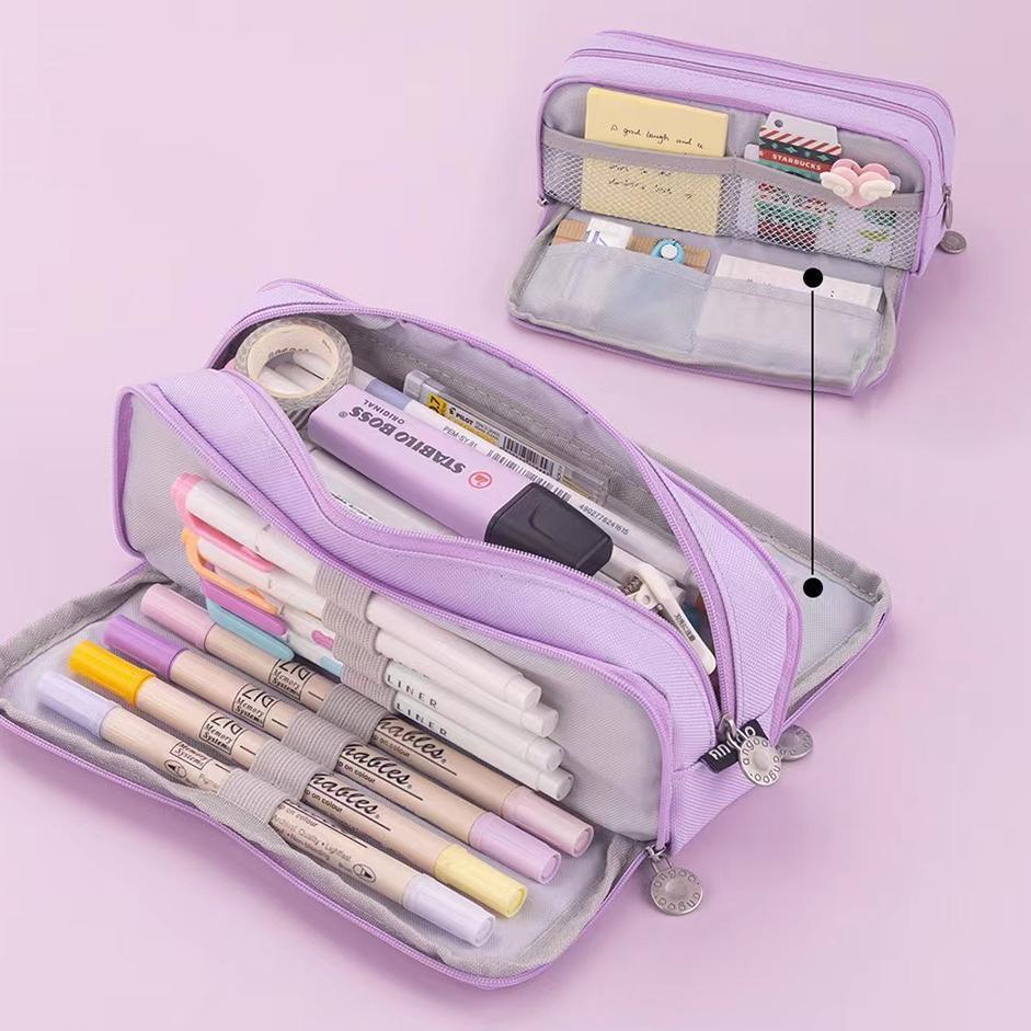 Zipper Pencil Case Large Capacity Storage Bag School Stationery Makeup Organizer - Pink