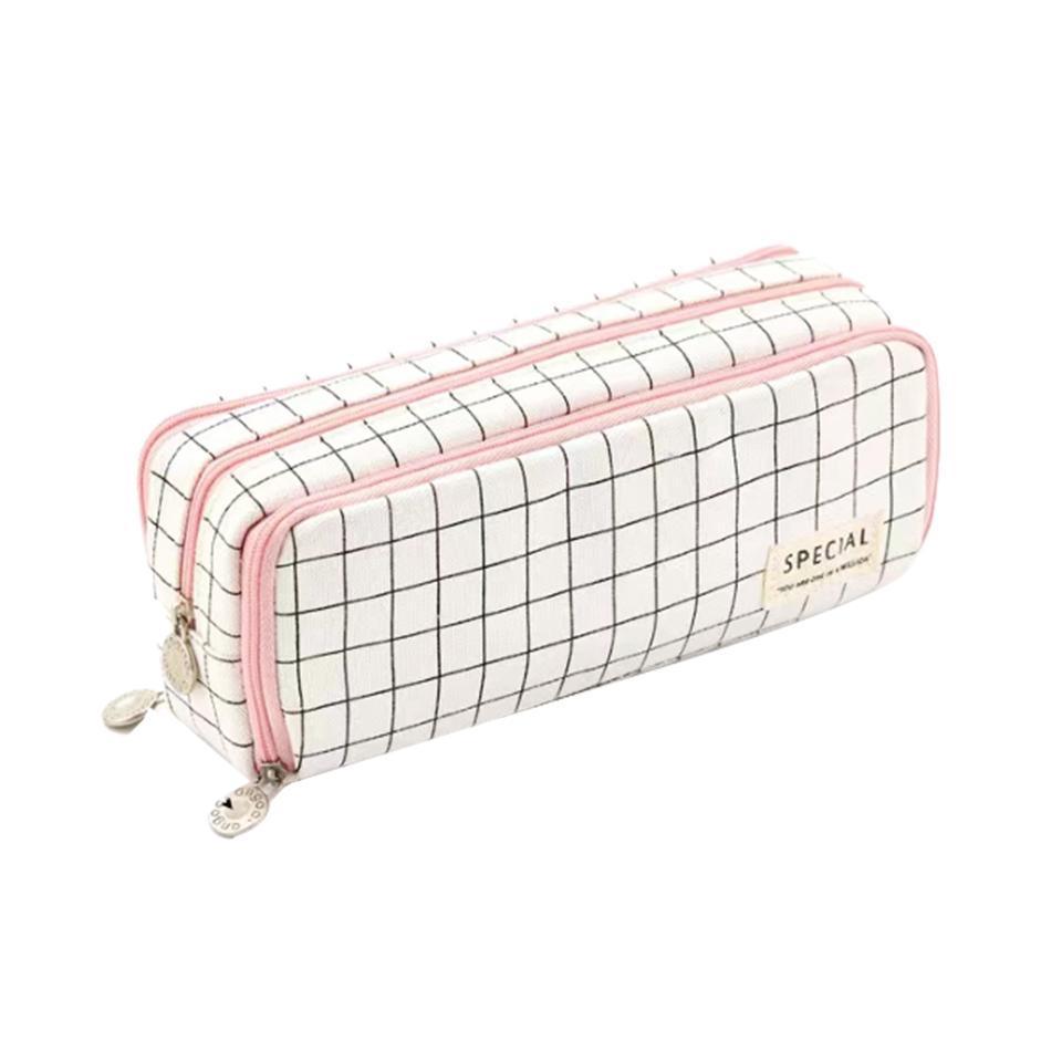 Zipper Pencil Case Large Capacity Storage Bag School Stationery Makeup Organizer - Pink
