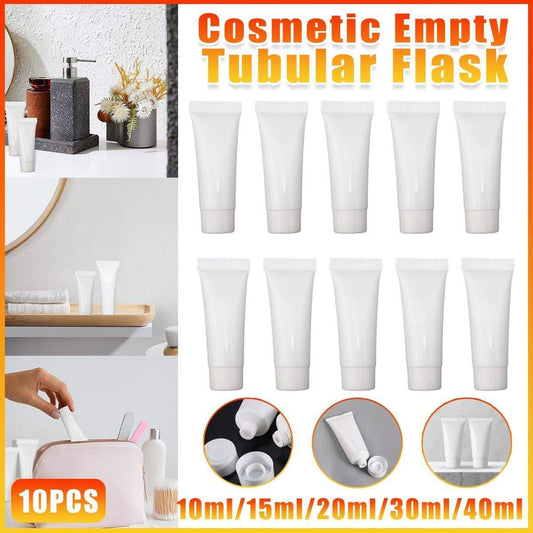 Set of white empty cosmetic squeeze tubes, multiple sizes shown for lotion and face wash