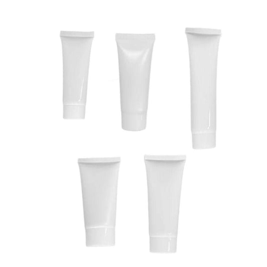 White cosmetic squeeze tubes, grouped display of empty packaging containers with flat caps