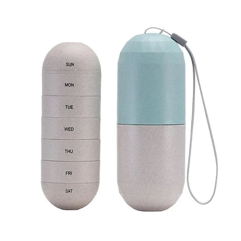 Sealed 7 Compartment Rotating Pill Box Weekly Travel Capsule Organizer Case