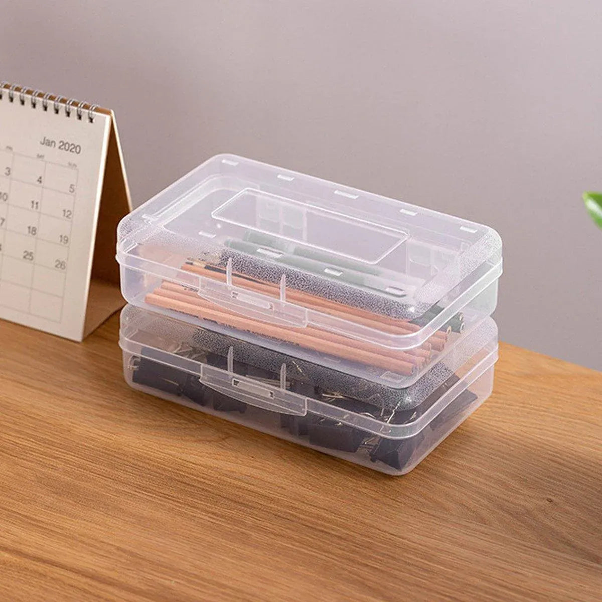 Large Capacity Transparent Plastic Pencil Case Multifunctional Student Art Box - Green