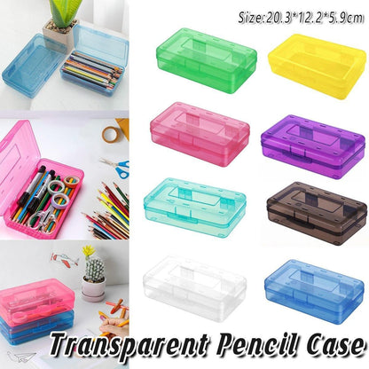 Large Capacity Transparent Plastic Pencil Case Multifunctional Student Art Box - Purple