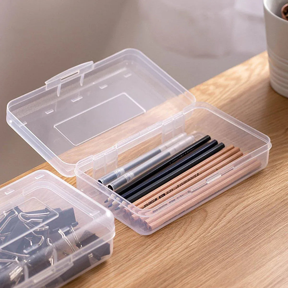 Large Capacity Transparent Plastic Pencil Case Multifunctional Student Art Box - Purple