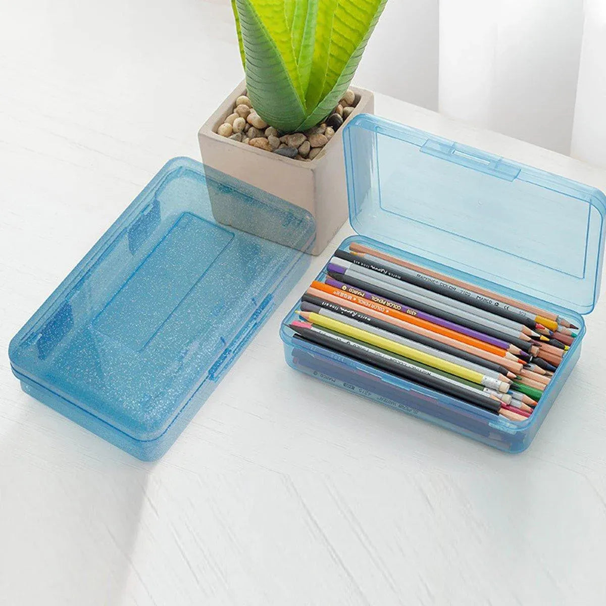 Large Capacity Transparent Plastic Pencil Case Multifunctional Student Art Box - Red