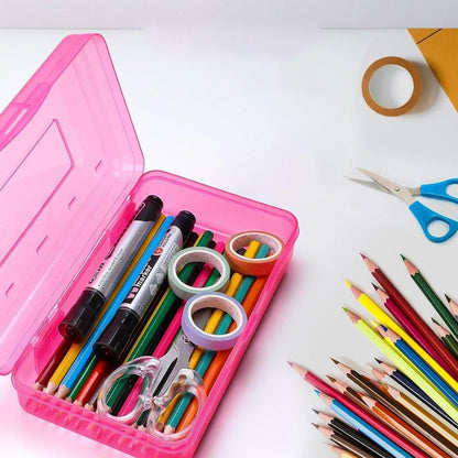 Large Capacity Transparent Plastic Pencil Case Multifunctional Student Art Box - Red