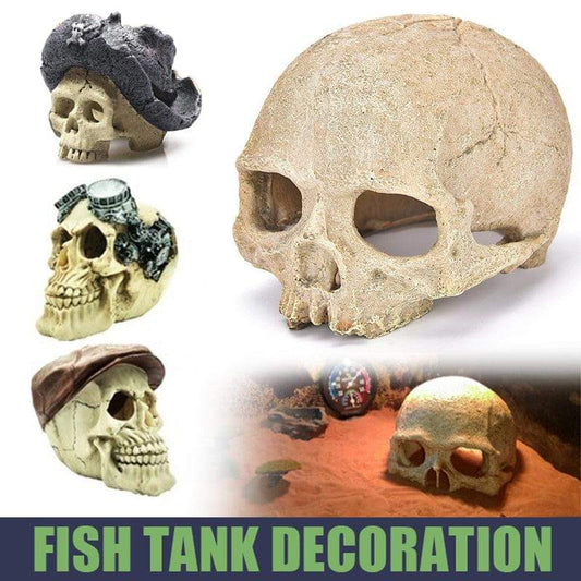 Skull ornament for fish tank, assorted dark and light skull designs