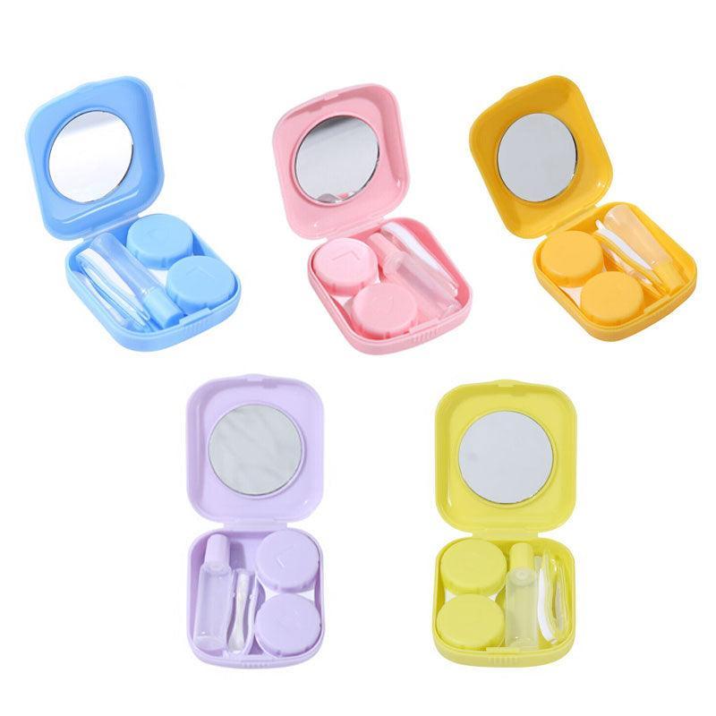 Pocket Plastic Mini Contact Lens Case Kit Outdoor Travel Holder Mirror Container - Blue