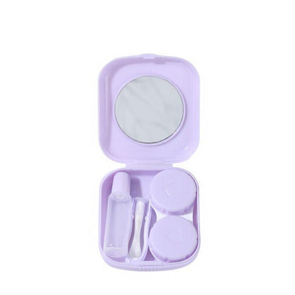 Pocket Plastic Mini Contact Lens Case Kit Outdoor Travel Holder Mirror Container - Pink