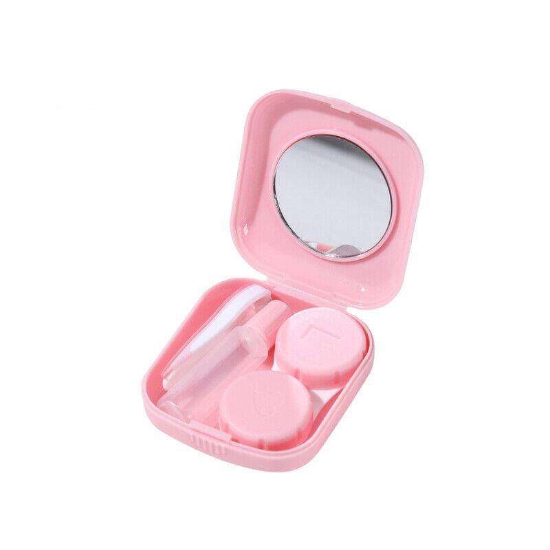 Pocket Plastic Mini Contact Lens Case Kit Outdoor Travel Holder Mirror Container - Yellow