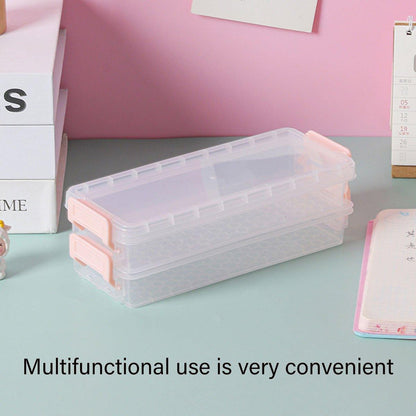 3PCS Clear Plastic Desktop Storage Box 2 Layer Holder DIY Stationery Pencil Case - Yellow