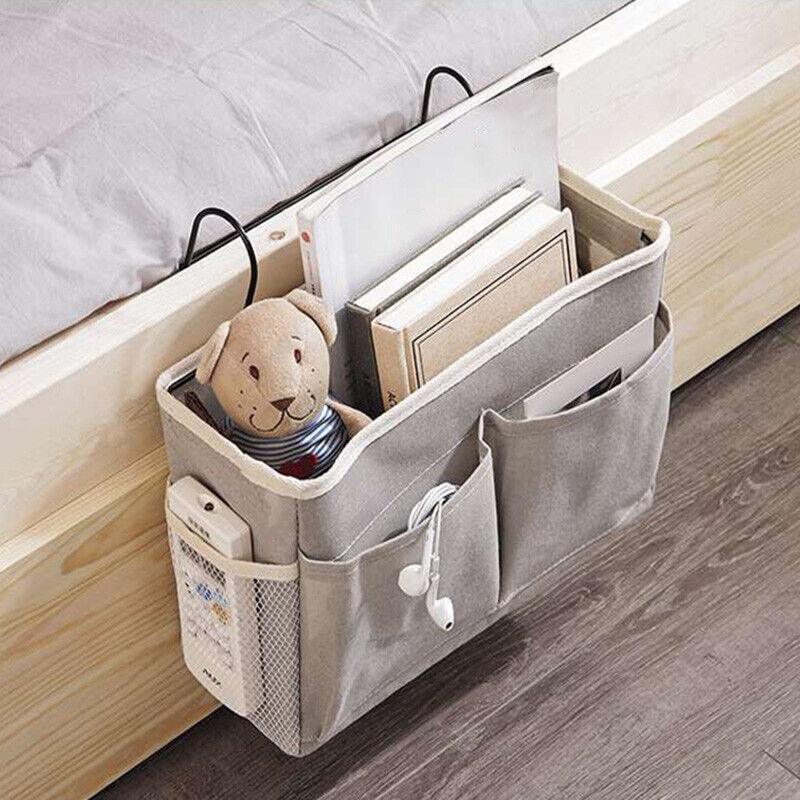 Hanging Bedside Storage Caddy with Pockets for Bunk Bed Dorm Couch Organizing - Light Pink