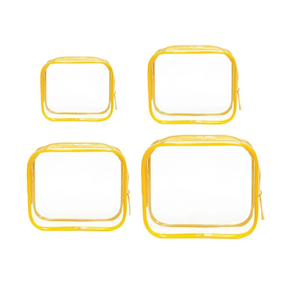 4pcs Durable PVC Cosmetic Bags Easy to Clean Multiple Sizes and Colours 9 Shades - 4pcs-Banana