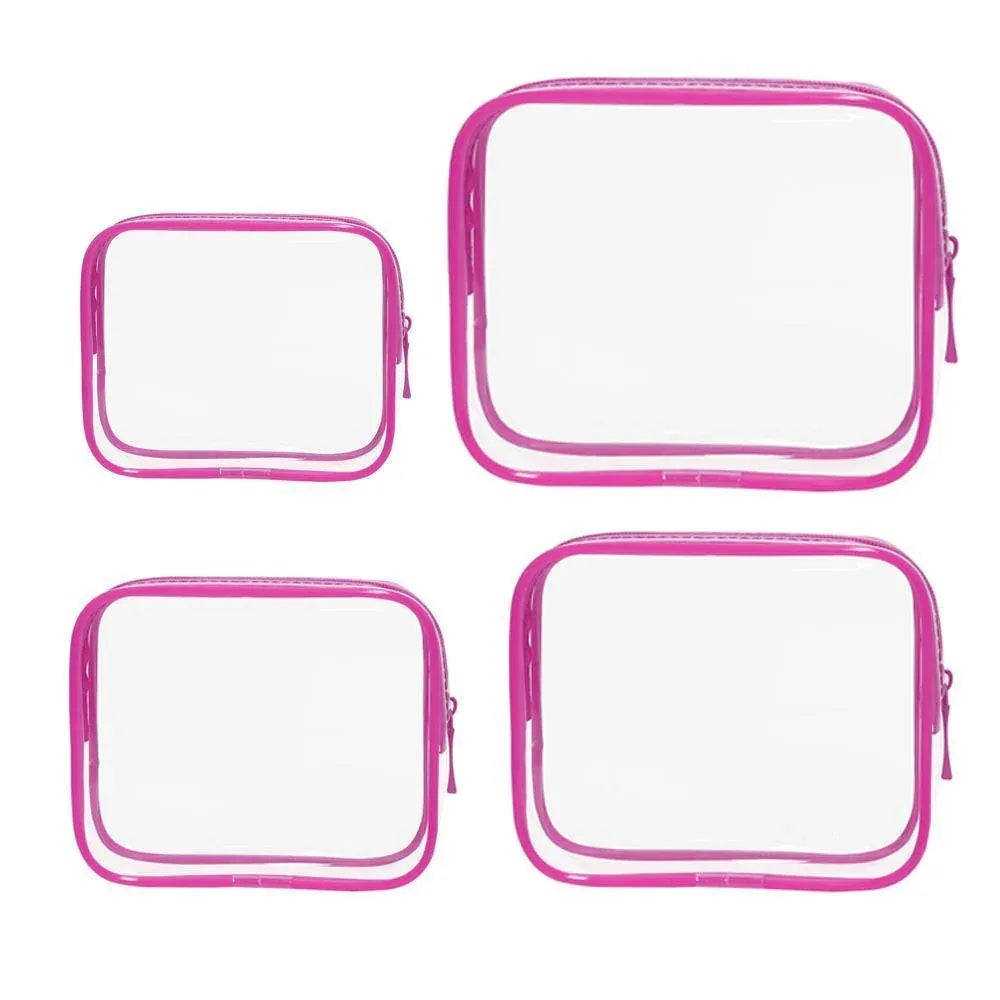 4pcs Durable PVC Cosmetic Bags Easy to Clean Multiple Sizes and Colours 9 Shades - 4pcs-Barbie-Pink