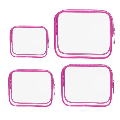 4pcs Durable PVC Cosmetic Bags Easy to Clean Multiple Sizes and Colours 9 Shades - 4pcs-Barbie-Pink
