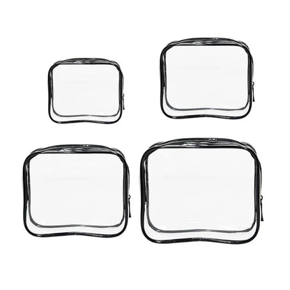 4pcs Durable PVC Cosmetic Bags Easy to Clean Multiple Sizes and Colours 9 Shades - 4pcs-Black