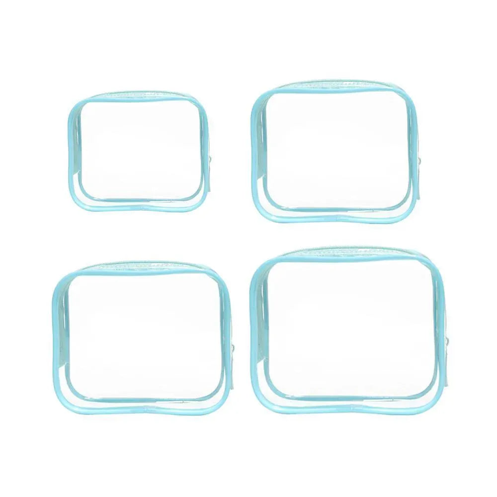 4pcs Durable PVC Cosmetic Bags Easy to Clean Multiple Sizes and Colours 9 Shades - 4pcs-Blue